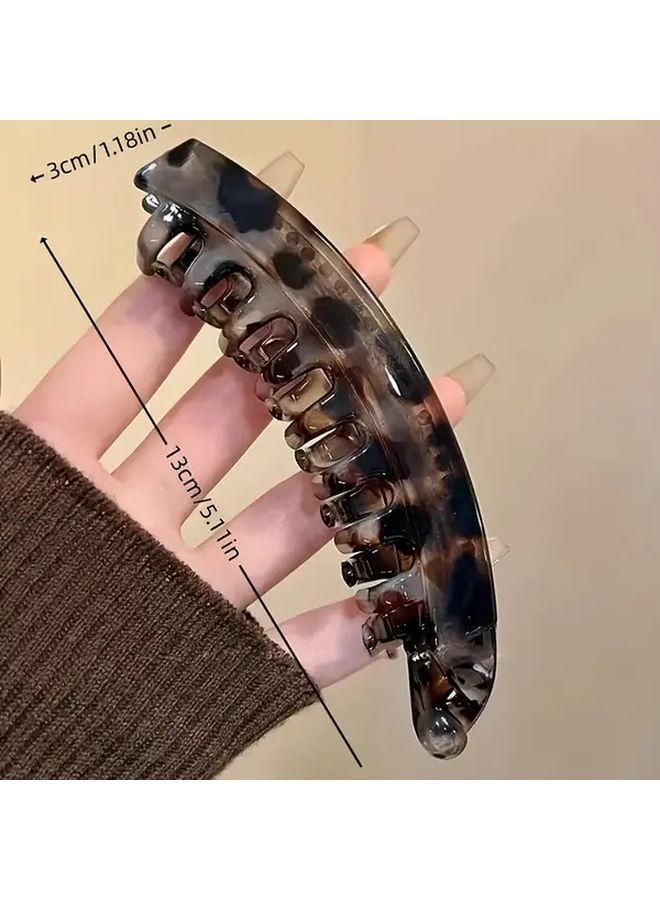 Brown Leopard Print Banana Hair Clip Vintage Retro Style for Women Ponytail Updo - Image 4